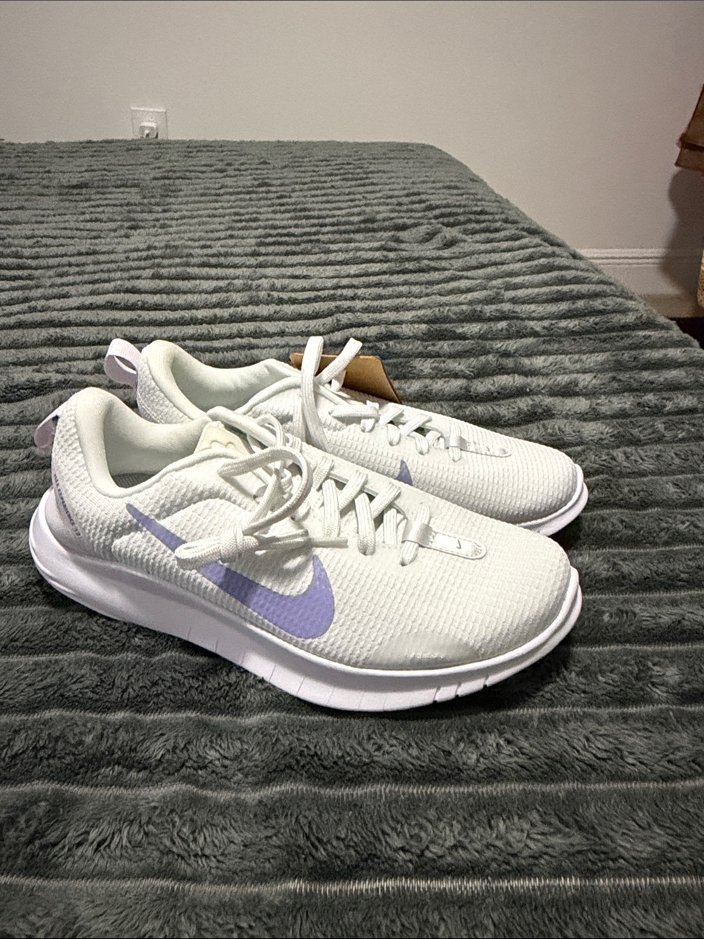 Nike Women's White Running Sneakers with Lavender Swoosh